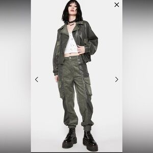 Blanc de blanc break the rules moto jacket olive Leather and Corduroy full zip